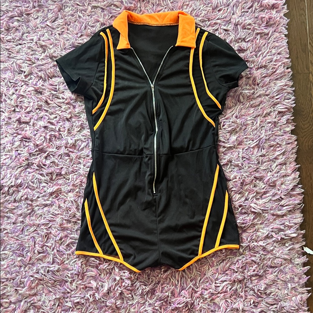 Womens Black and Orange One Piece romper